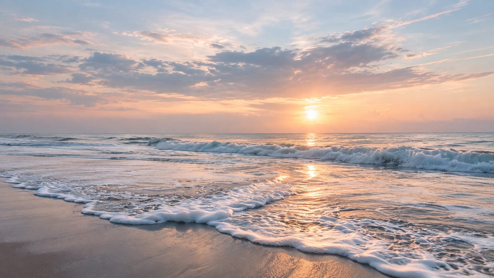 A calm ocean at golden hour