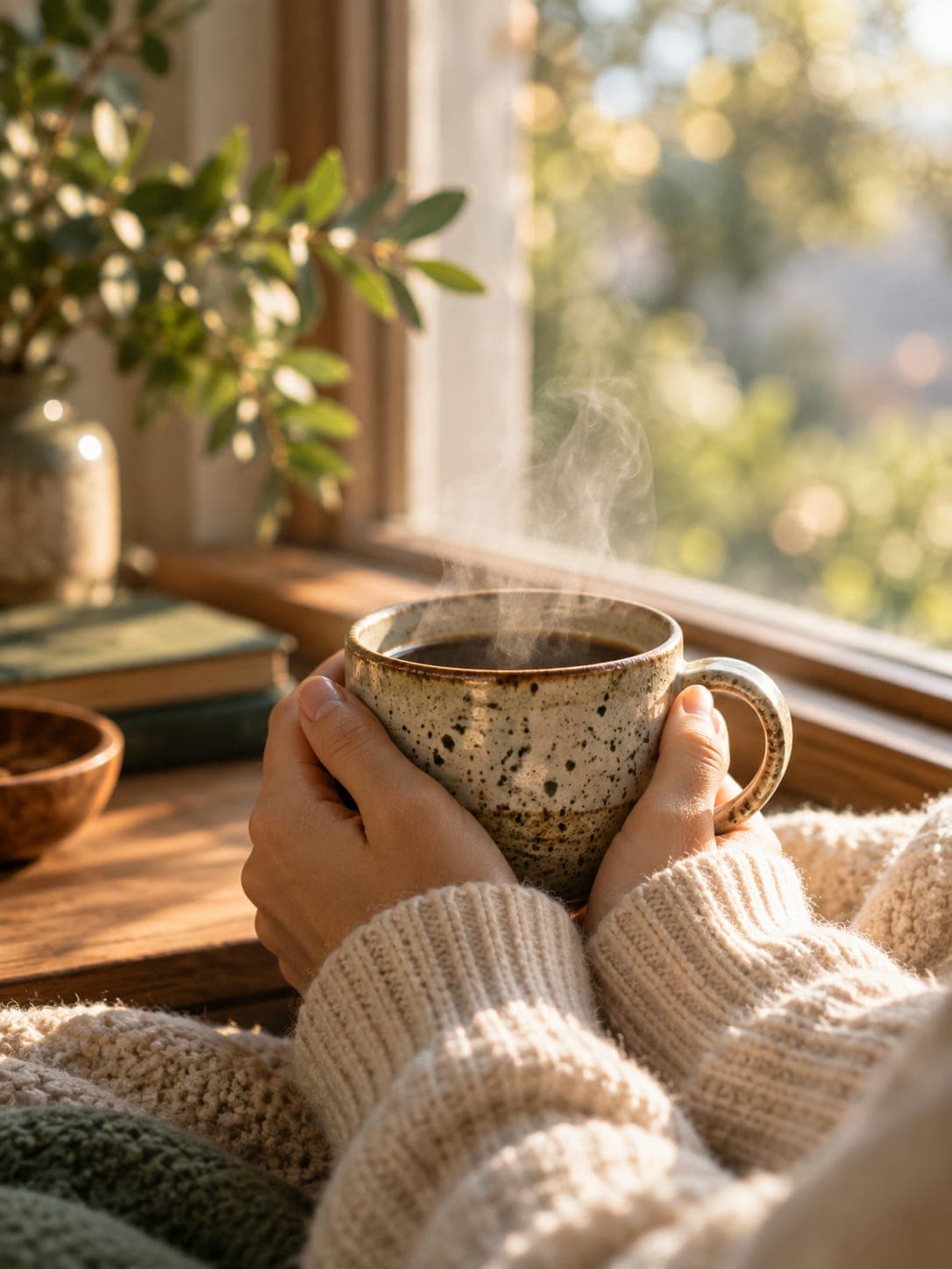 Hands holding a warm mug